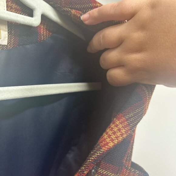 Field Manor Plaid Wool Blend Cropped Blazer Navy/Red/orange Size 8 - Picture 7 of 8